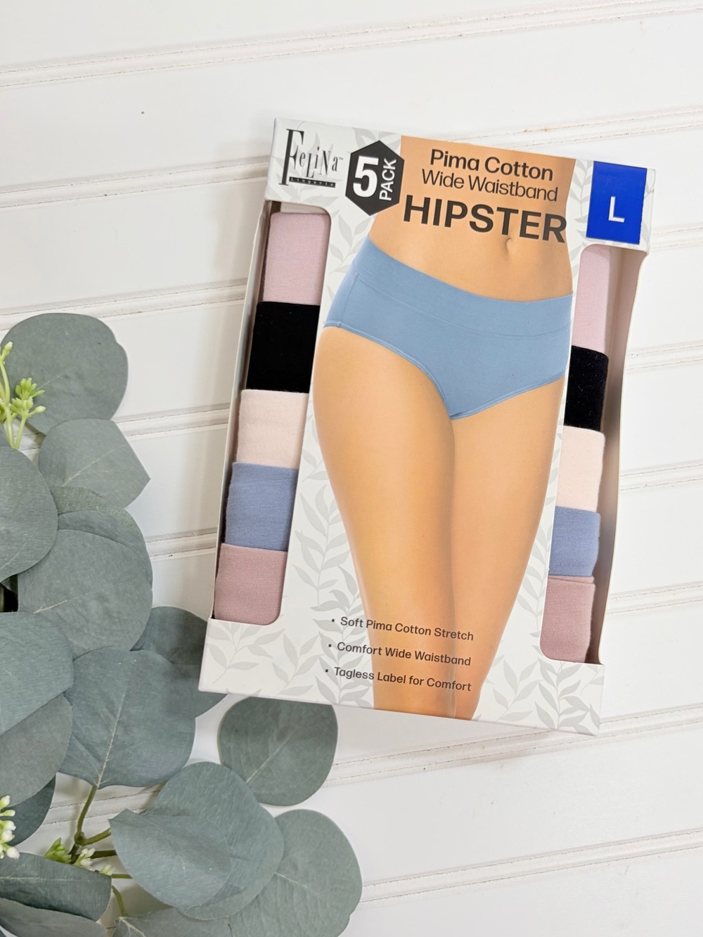 Felina Pima Cotton Wide Waistband Hipster Panties Underwear 5 Pack
